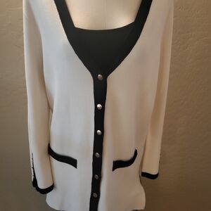 Zara Cream Cardigan with Black Trim and Silver Buttons
